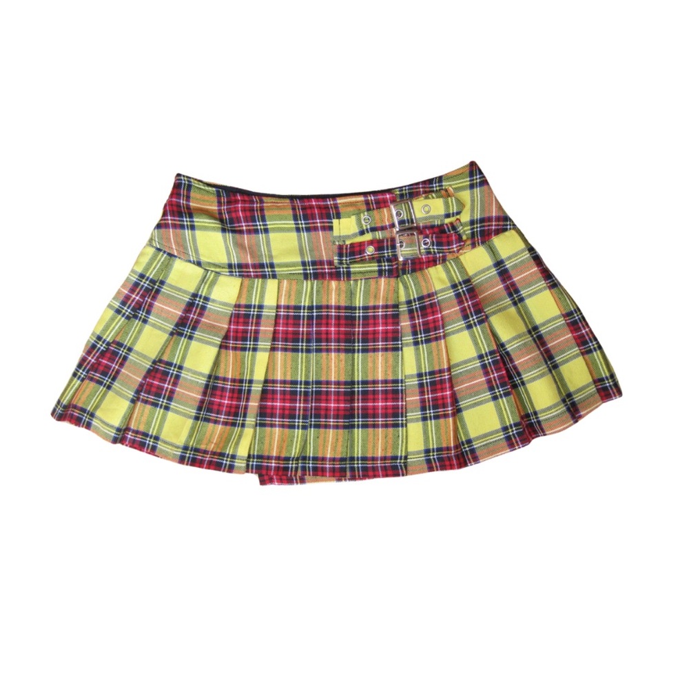 Banned Alternative yellow red black and white tartan punk mini skirt